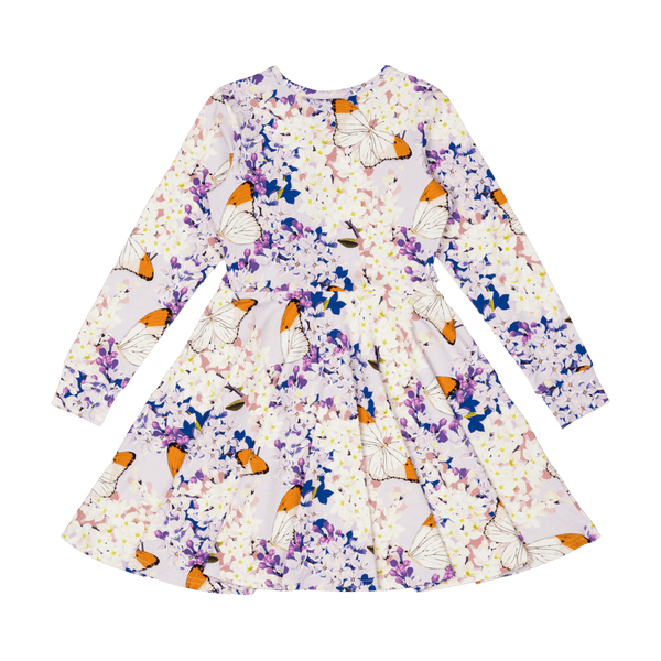 Rock Your Baby Lilac Florals Long Sleeve Waisted Dress in Floral Multi