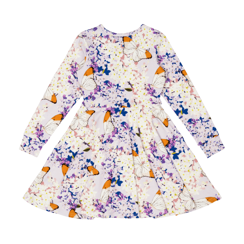 Rock Your Baby Lilac Florals Long Sleeve Waisted Dress in Floral Multi