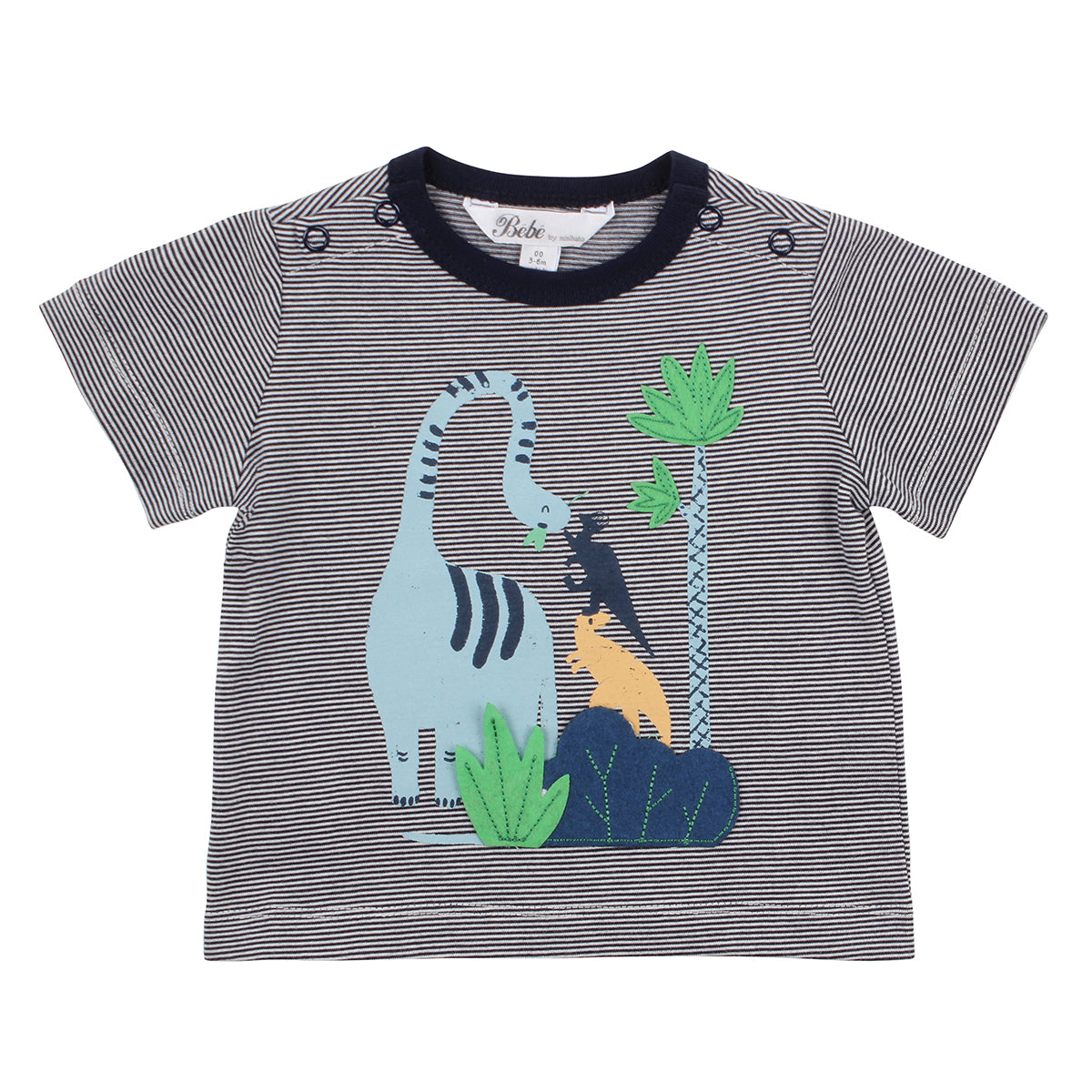 Bebe Ethan Dino Stripe T-Shirt Navy in blue