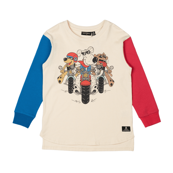 Rock Your Baby Pups on Bikes Long Sleeve Boxy Fit T-Shirt in Multi