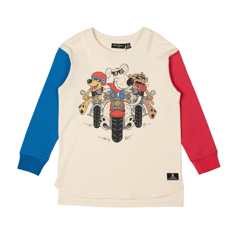 Rock Your Baby Pups on Bikes Long Sleeve Boxy Fit T-Shirt in Multi