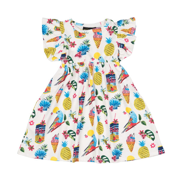 Rock Your Baby Tropicana Dress with Shoulder Frills in multi colour