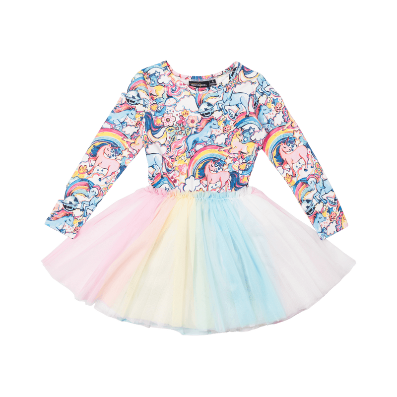 Rock your baby unicorn spectrum LS circus dress in multicolour