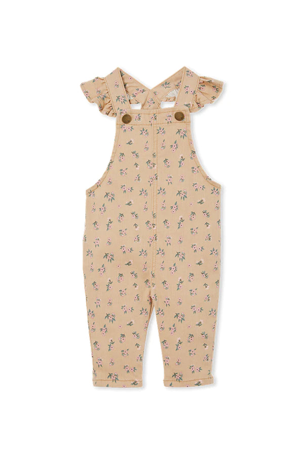 Milky floral denim frill overalls