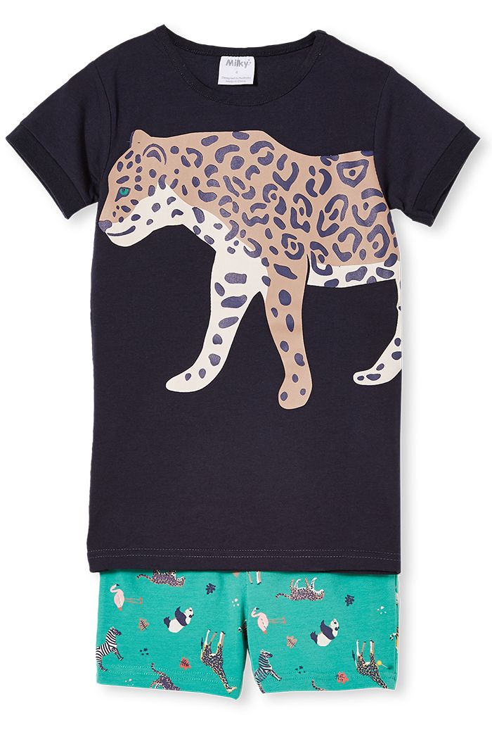 Milky leopard pyjamas in blue & green