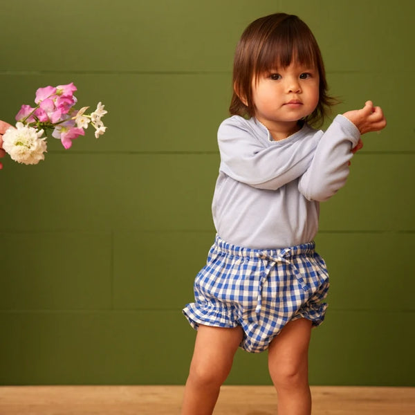 Nature baby Gingham petal bloomers in Isle Blue