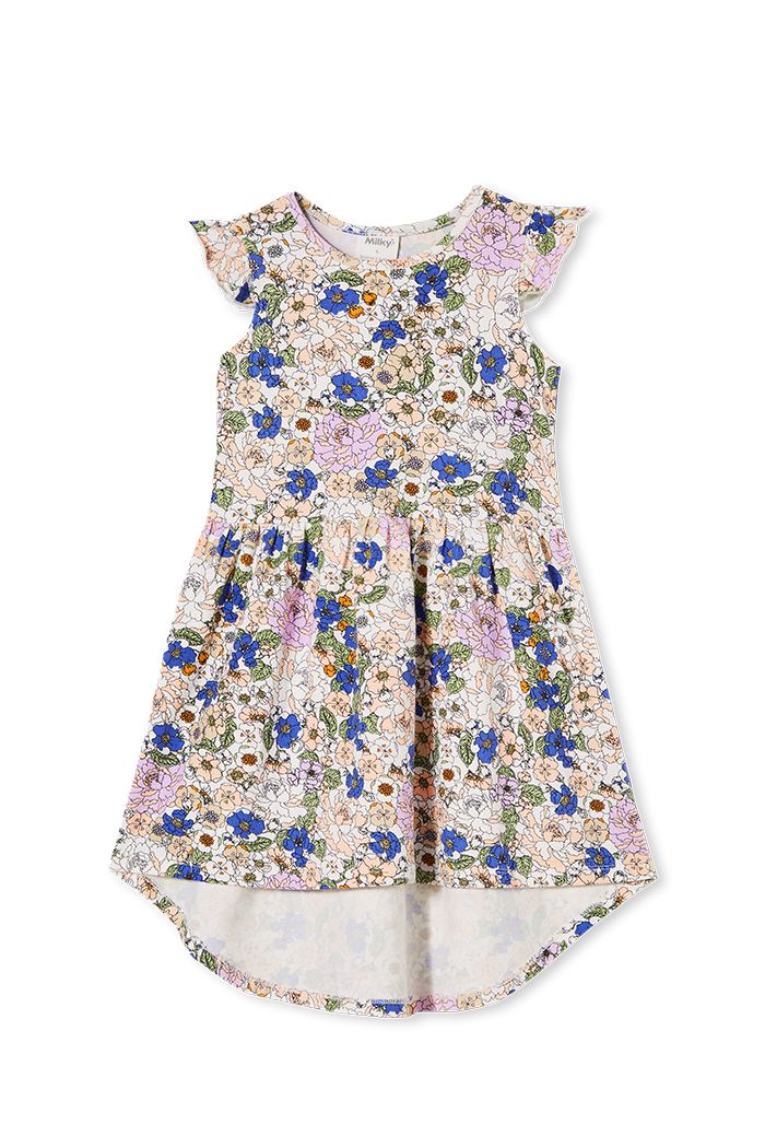 Milky peony floral dress in white