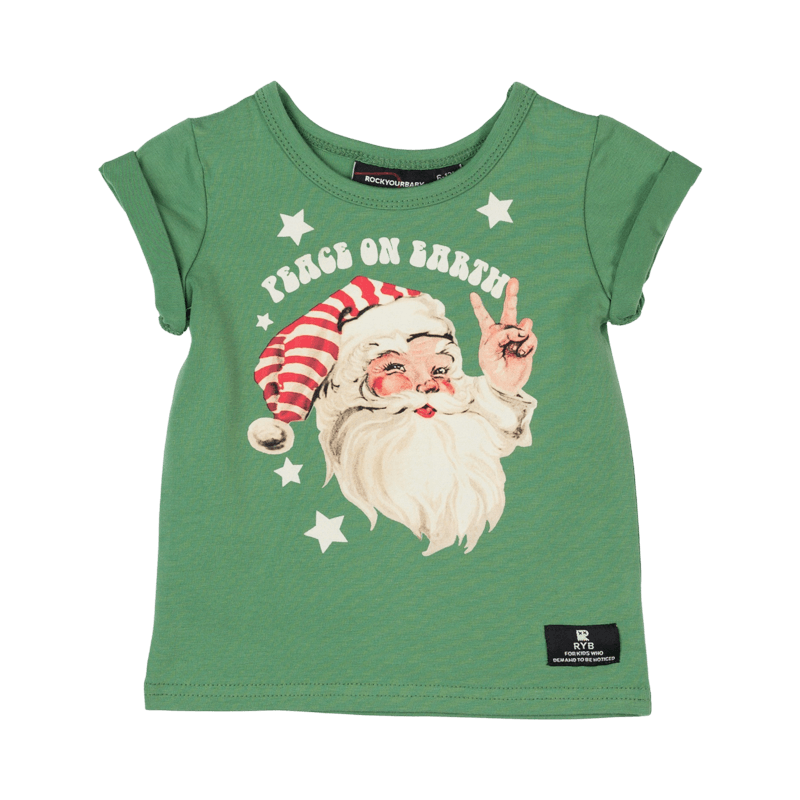 Rock your baby Peace on earth baby t-shirt in green