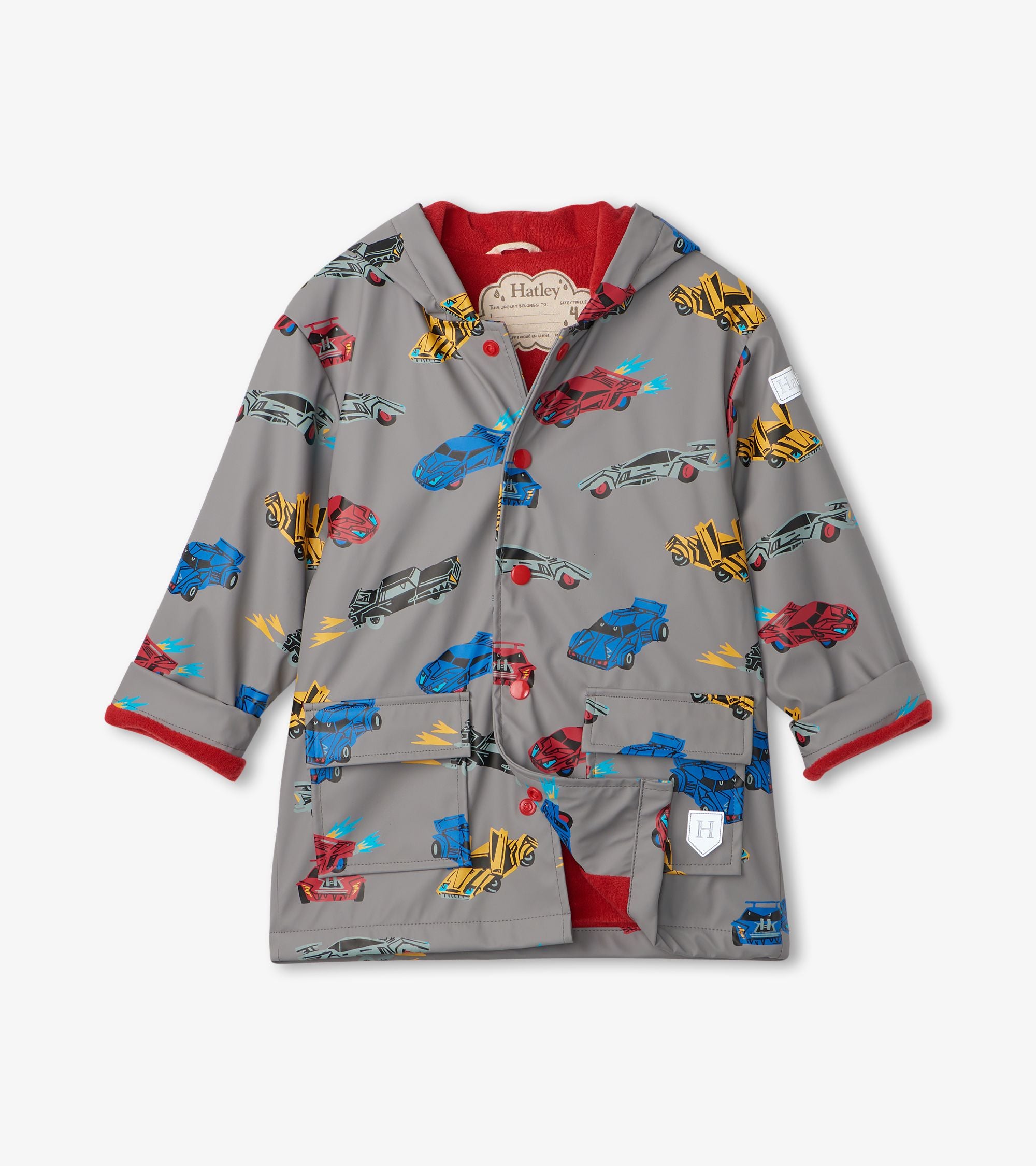 Hatley Cars Waterproof Raincoat in grey