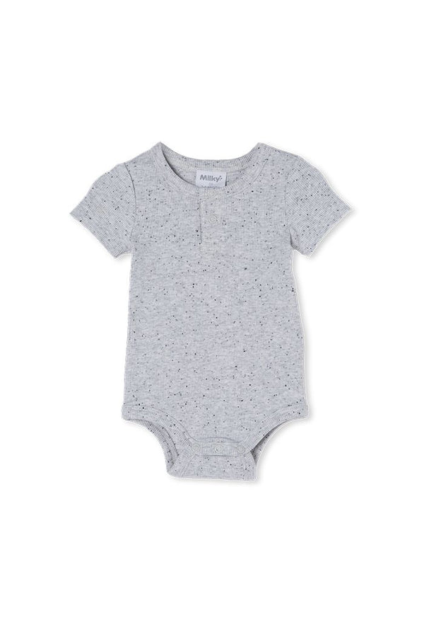 Milky grey fleck rib bubbysuit in grey