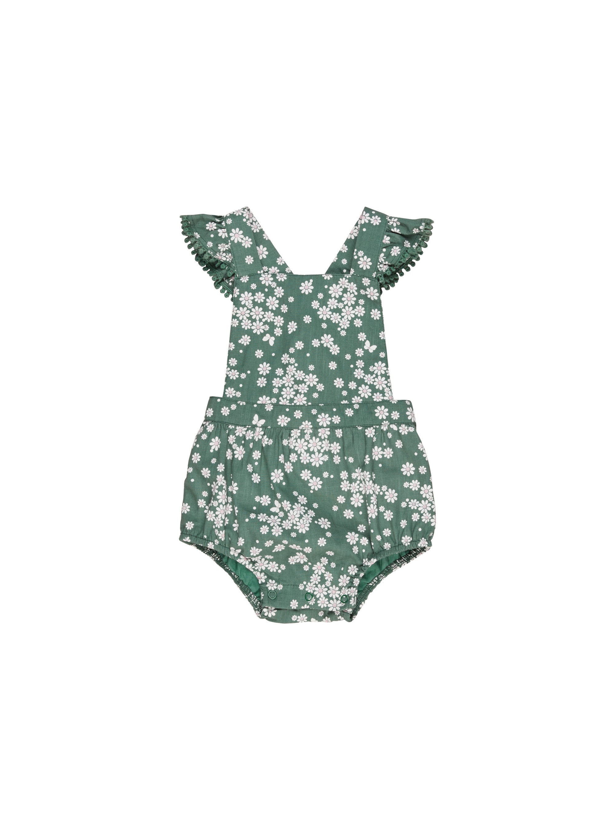 Huxbaby floral frill playsuit in floral green