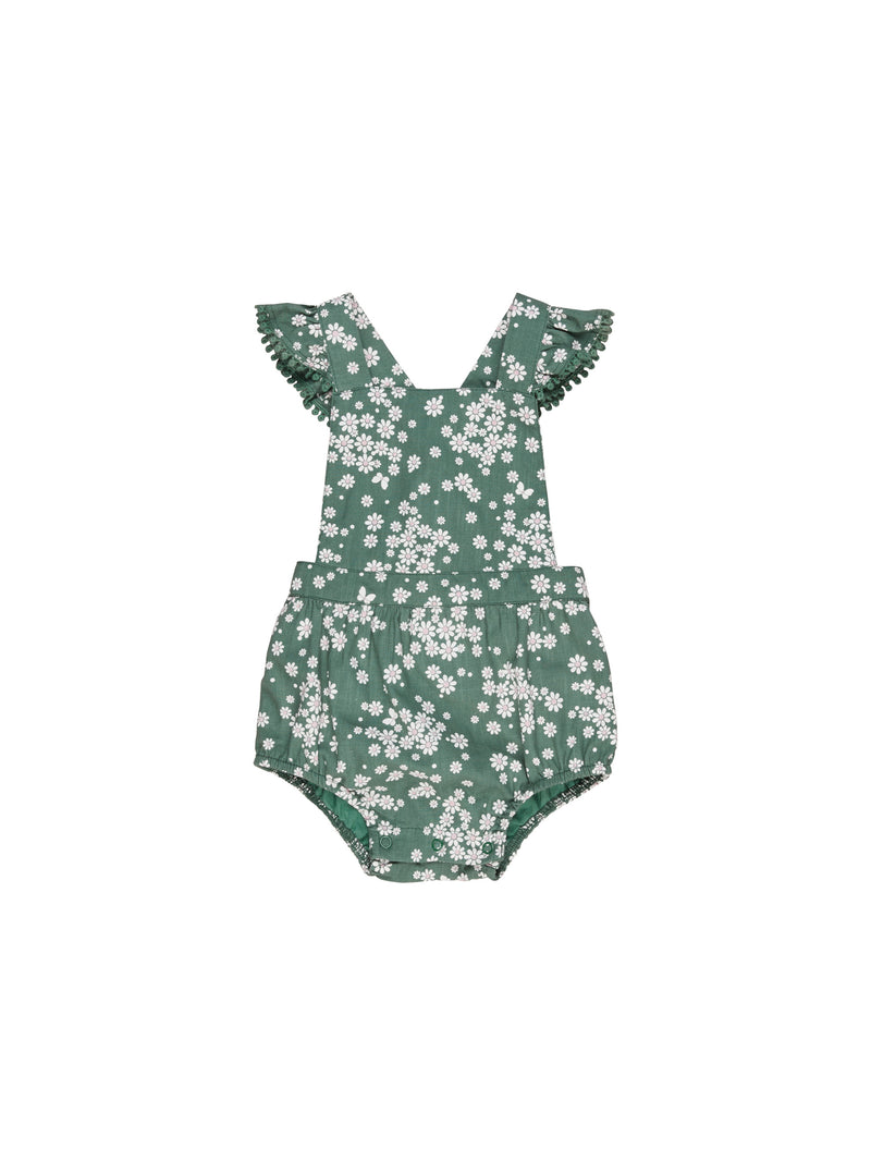 Huxbaby floral frill playsuit in floral green