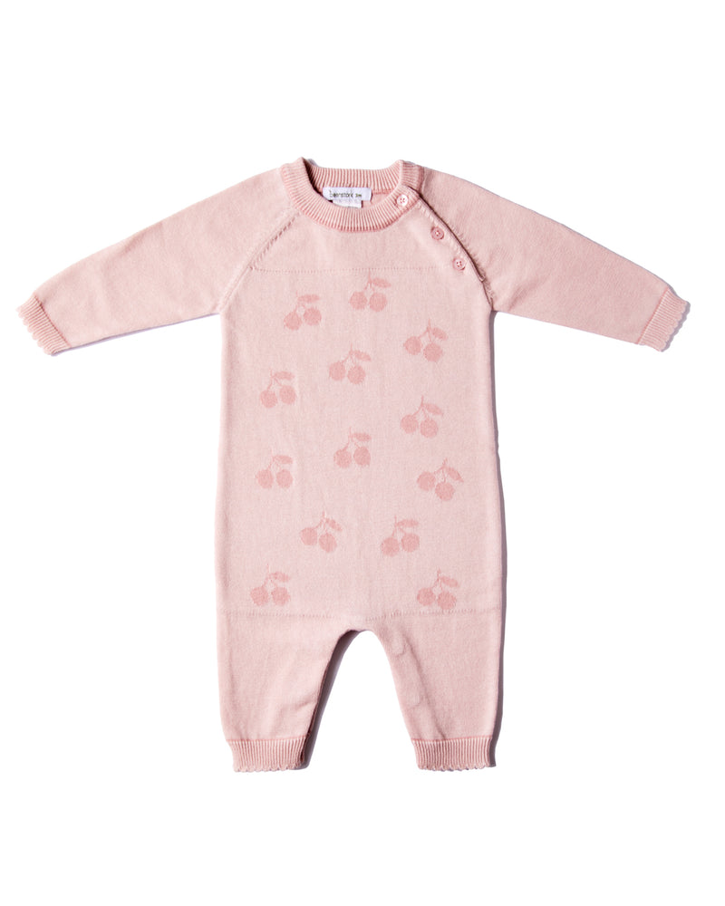 Beanstork Mon Cheri Romper in pink cotton knit