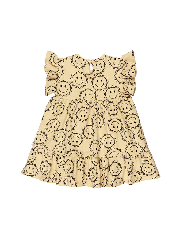 Huxbaby Sunny Smock Dress Sunny Bear Print in Yellow