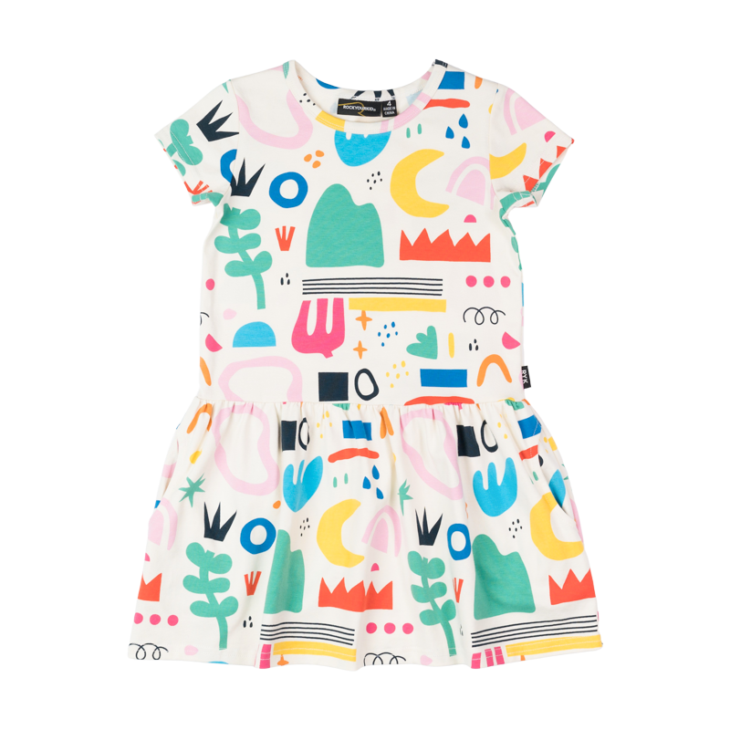 Rock your baby abstract drop waist dress in multi colour