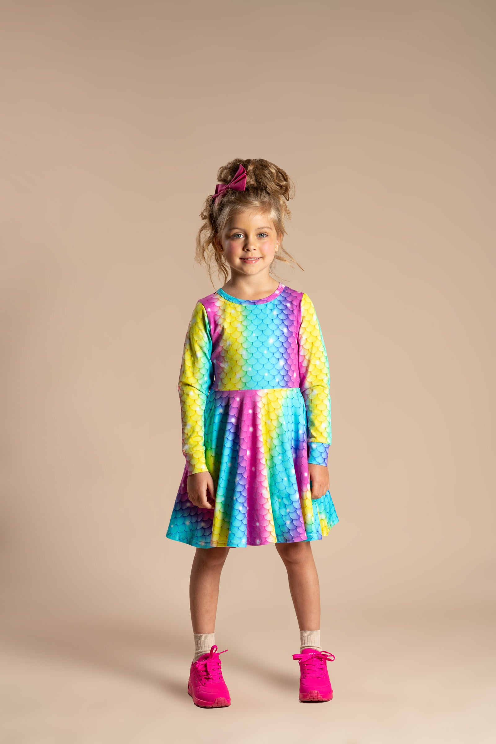 Rock Your Baby Splash Long Sleeve Waisted Dress in Multi