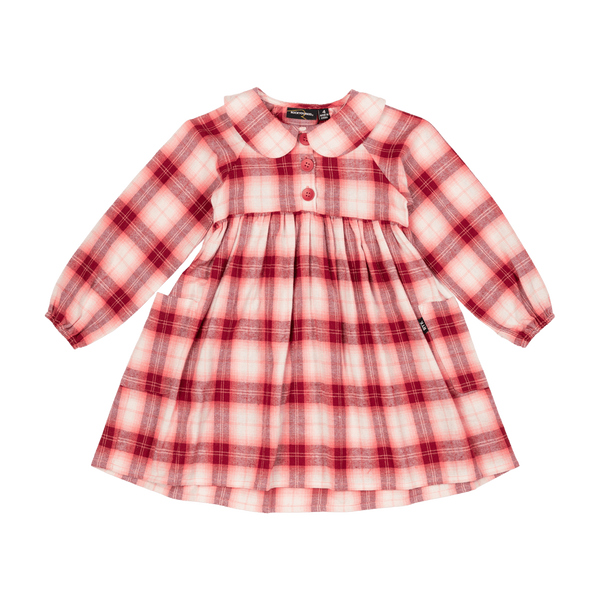 Rock your baby burgundy LS plaid dress in red