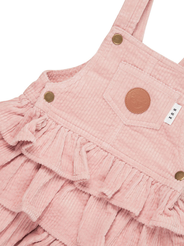 Huxbaby cord overall frill dress rosebud in pink