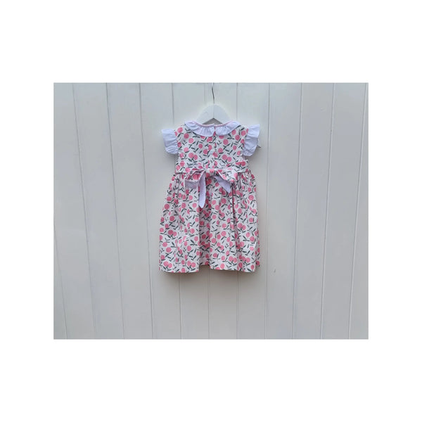 Smox Rox Summer smocked dress in white and pink