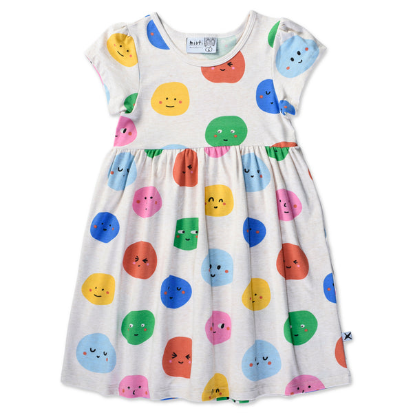 Minti Happy Dots Dress Oatmeal Marle in cream