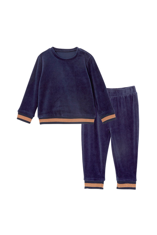 Milky Navy Velour Tracksuit in Navy Blue