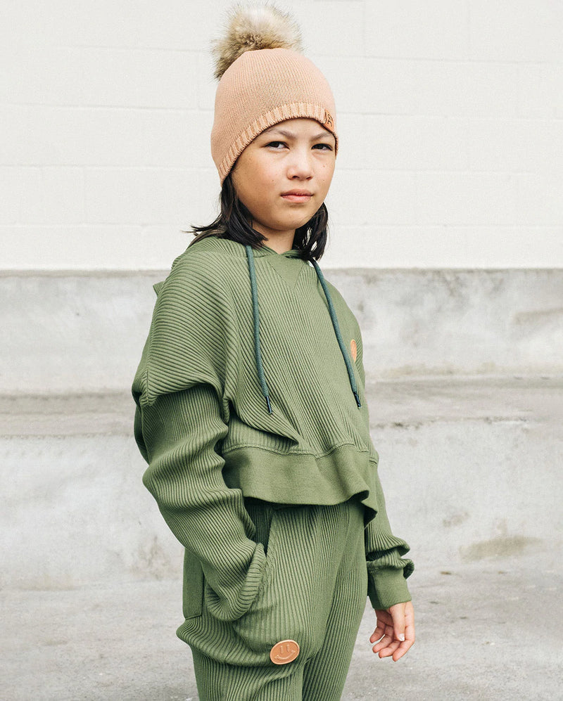 GRLFRND The Girl Club Rib Cotton Olive Green Crop Hood in green