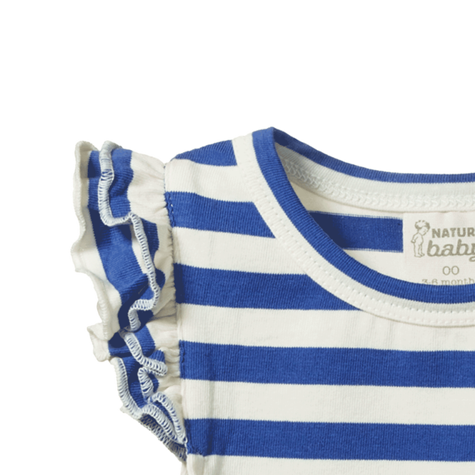 Nature Baby Cotton short sleeve fleur Bodysuit isla blue sea stripe print in