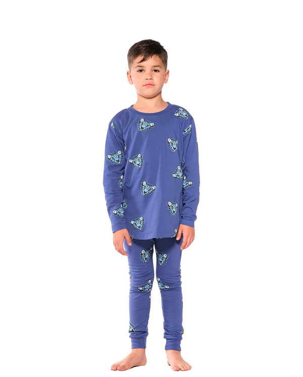 Band of Boys PJ set Cheetah face repeat in blue