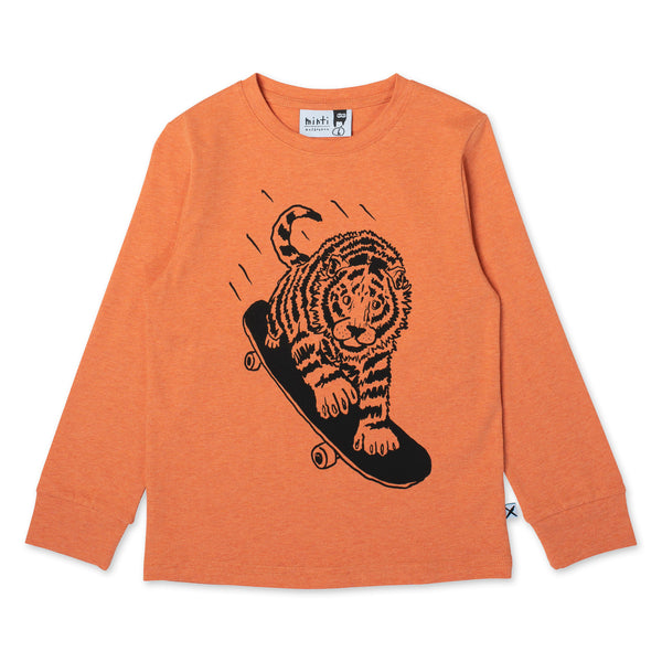 Minti Turbo Tiger Long Sleeve T-Shirt in Orange Marle