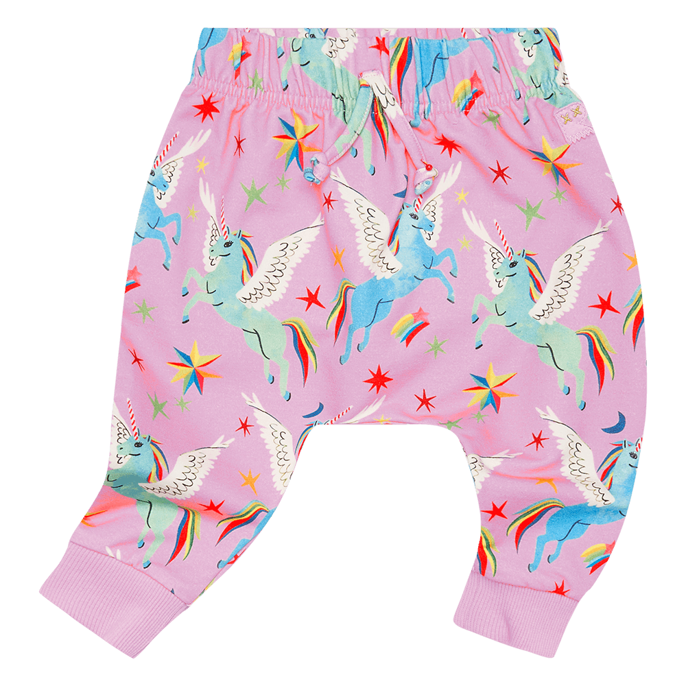 Rock your Baby Rainbow Pegasus baby track pants in multi colour