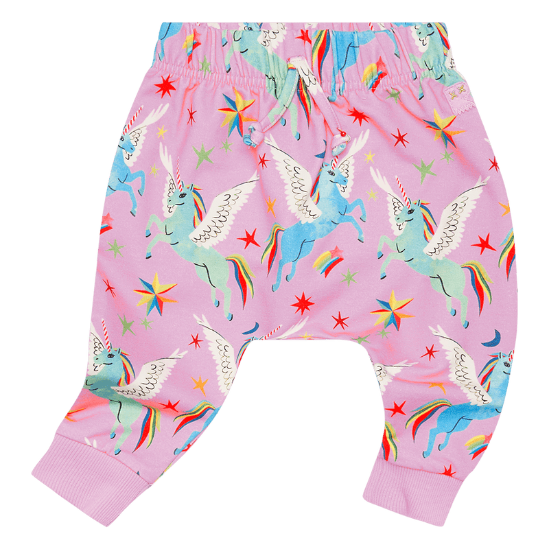 Rock your Baby Rainbow Pegasus baby track pants in multi colour