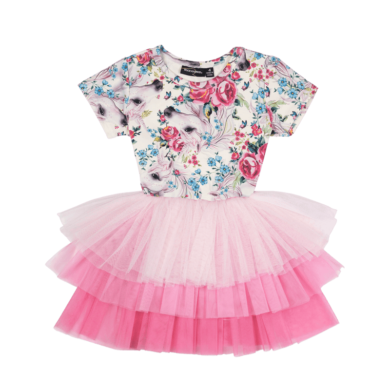 Rock your baby unicorn lullaby SS tiered circus dress in floral