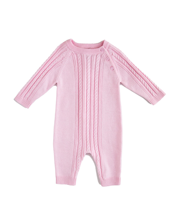 Beanstork Cable Romper cotton knit in pink