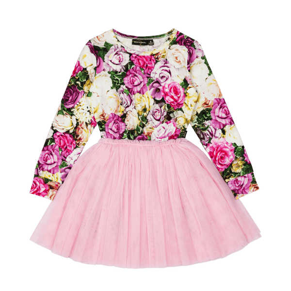 Rock Your Baby Flower Wall Long Sleeve Circus Dress in Floral Multi
