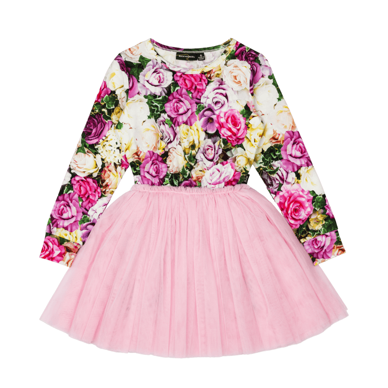 Rock Your Baby Flower Wall Long Sleeve Circus Dress in Floral Multi