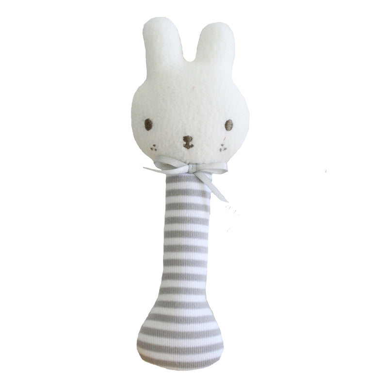 Alimrose Bunny stick rattle in grey stripe