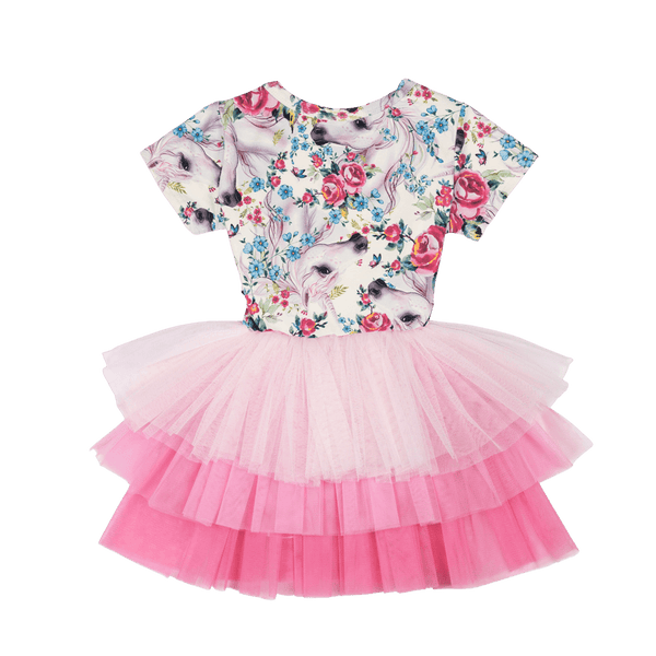 Rock your baby unicorn lullaby SS tiered circus dress in floral