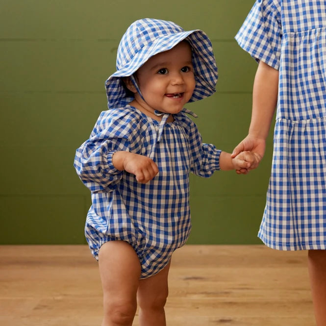 Nature Baby meadow gingham bodysuit in isle blue check