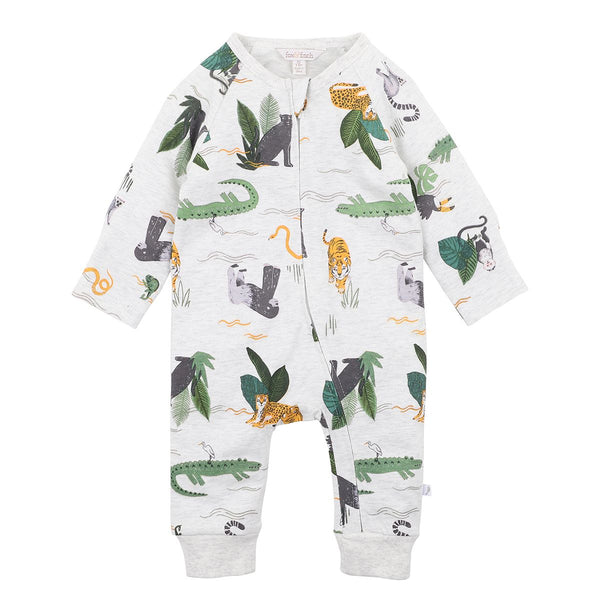 Fox & Finch Jungle print ls zip romper