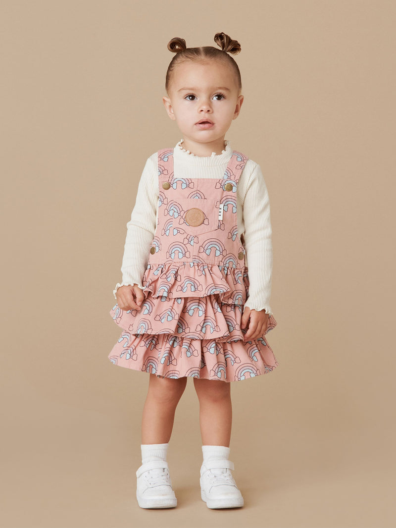 Huxbaby Rain bow overall frill dress dusty rose in pink