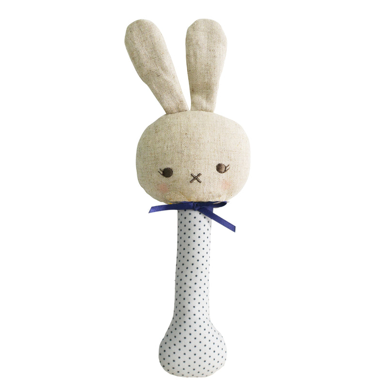 Alimrose Bunny stick rattle in navy spot