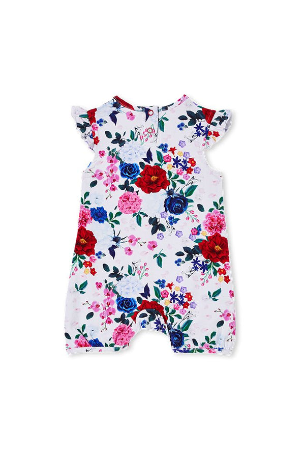 Milky bouquet floral romper in white