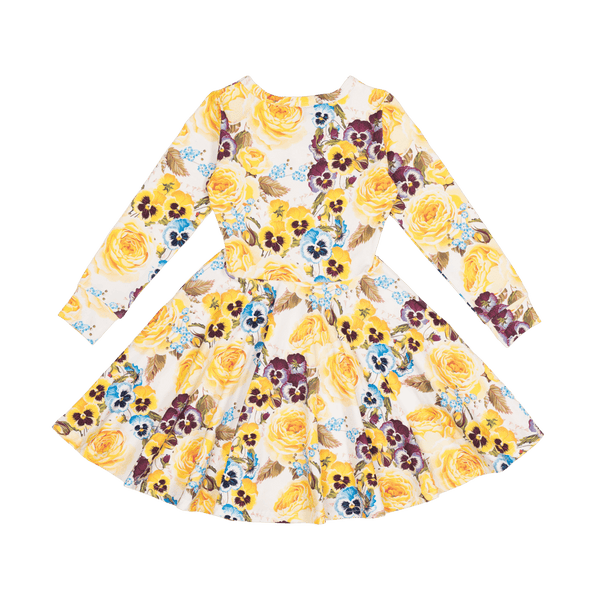 Rock your baby yellow pansy LS waisted dress in yellow