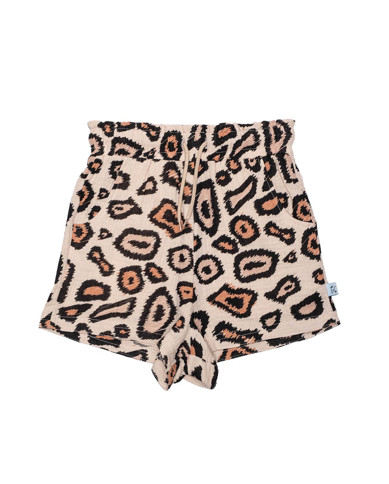 The girl club Digi leopard print raw edge shorts in cream