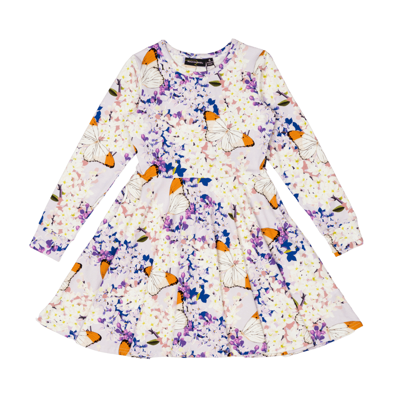 Rock Your Baby Lilac Florals Long Sleeve Waisted Dress in Floral Multi
