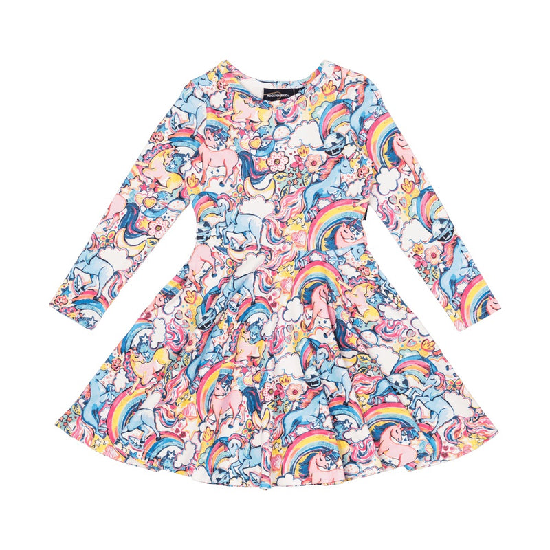 Rock your baby unicorn spectrum LS waisted dress in multicolour