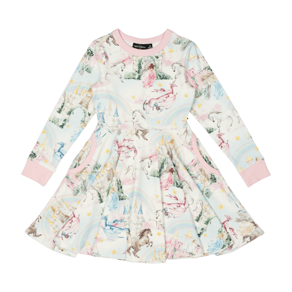 Rock Your Baby Fairy Tales Long Sleeve Waisted Dress in Multi