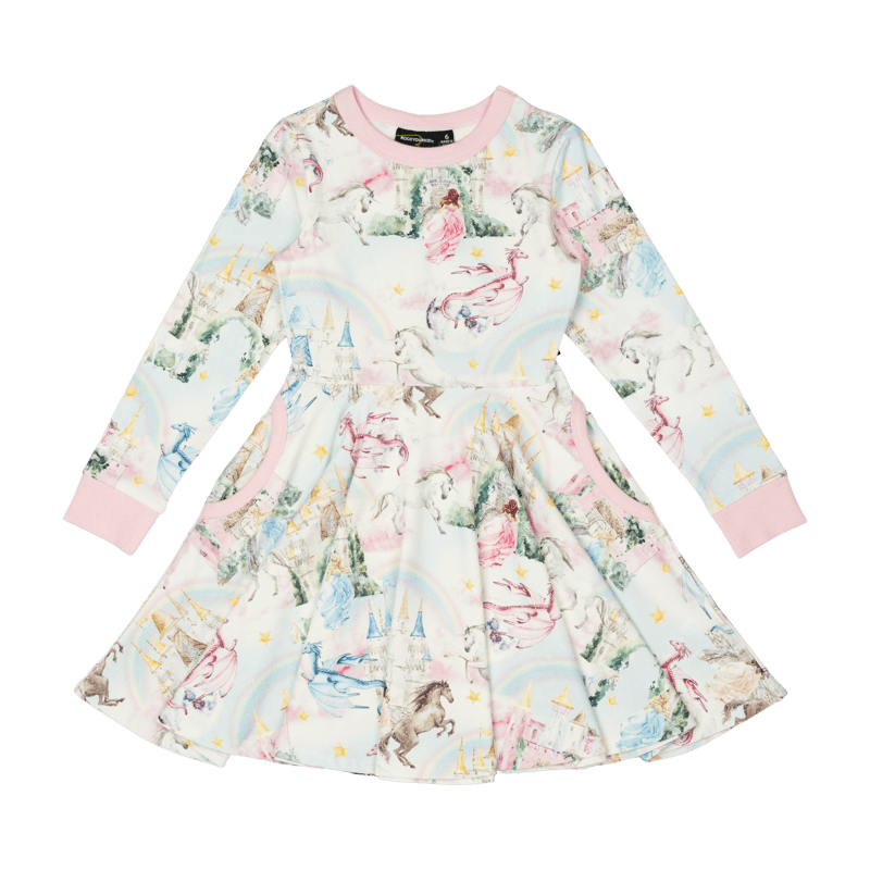 Rock Your Baby Fairy Tales Long Sleeve Waisted Dress in Multi