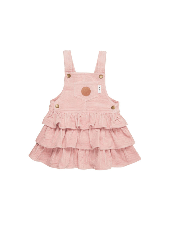 Huxbaby cord overall frill dress rosebud in pink