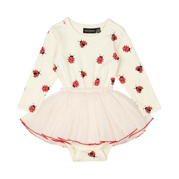 Rock Your Baby Ladybug Baby Long Sleeve Circus Dress in Cream